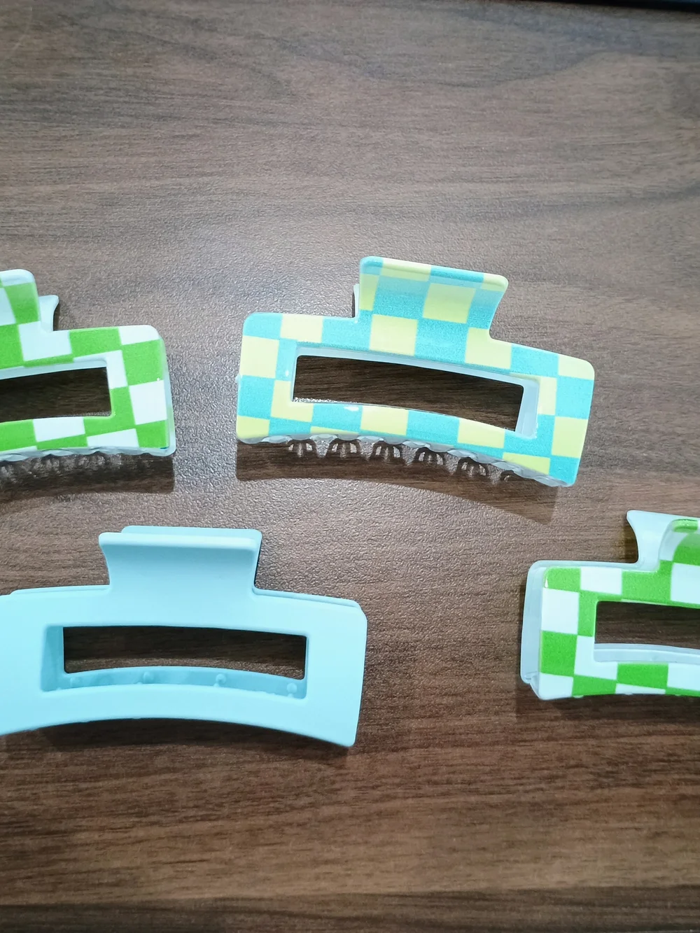 Blue and Green Check Hair Claw Clips - Women's Hair Accessory